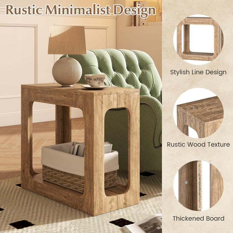 Giantex 2 Tier Farmhouse Side Table with Open Storage Shelf