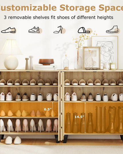 Meuble à chaussures de ferme Giantex à 4 niveaux avec 2 portes à lattes et étagères amovibles