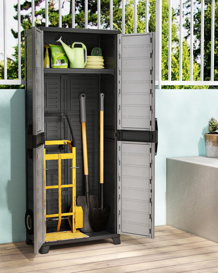 Giantex 68" Lockable Storage Cabinet | PP Garage Storage Shed with Doors & 3 Adjustable Shelves