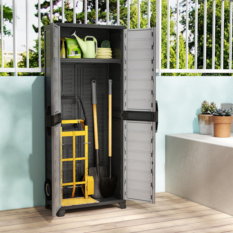 Giantex 68" Lockable Storage Cabinet | PP Garage Storage Shed with Doors & 3 Adjustable Shelves