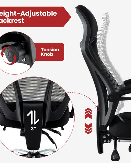 Giantex Ergonomic Desk Chair with Footrest, Mesh Office Chair with Height-Adjustable & Tilting Backrest
