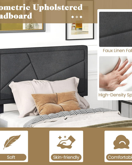 Modern Upholstered Platform Bed Frame with Geometric Tufting Headboard