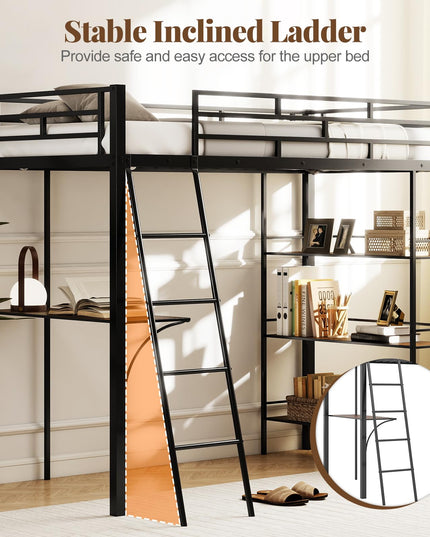 Giantex Twin Size Loft Bed with Desk & Shelves