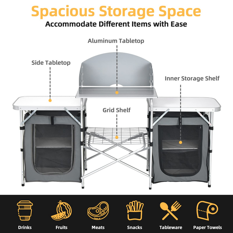 Giantex Folding Camping Kitchen Table w/ 2 Storage Organizer