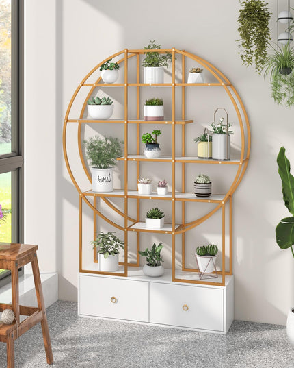 Giantex 6-Tier Round Bookshelf with 2 Drawers