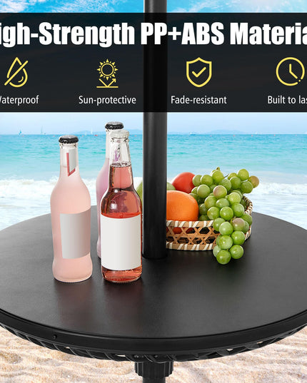 Patio Umbrella Table Tray - 23'' Portable Outdoor Side Table with Umbrella Hole for 1.5", 1.34" & 1.26" Poles