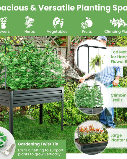 Giantex 3-in-1 Raised Garden Bed with Greenhouse Cover & Trellis Rope,  46”x23.5”x59” Raised Bed for Flower Herb Vegetable