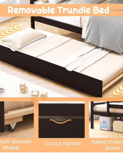 Giantex Twin Over Twin Bunk Bed with Trundle and Storage Stairs, Solid Wood Bunk Bed Convertible 3 Bed Frames for Bedroom