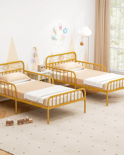 Giantex Metal Twin Bed Frames for Kids, Heavy Duty Metal Platform Bed Frame with Headboard & Safety Guardrails