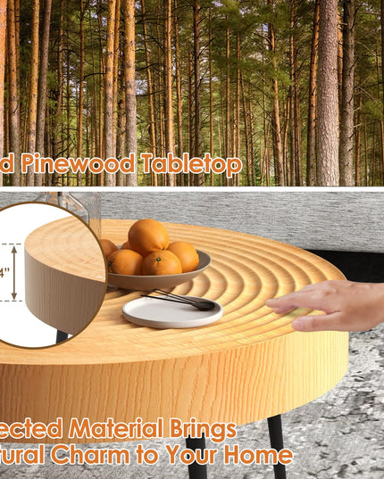 Giantex Round Coffee Table Set of 2 - Sofa Side Nesting Table w/Solid Pine Wood Top