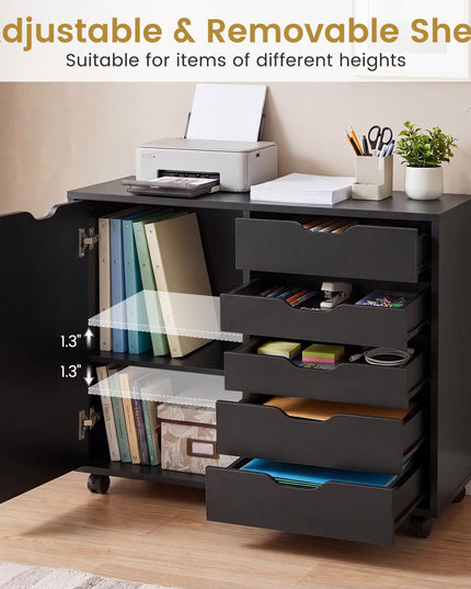 Giantex 5-Drawer File Cabinet with Door and Adjustable Shelf