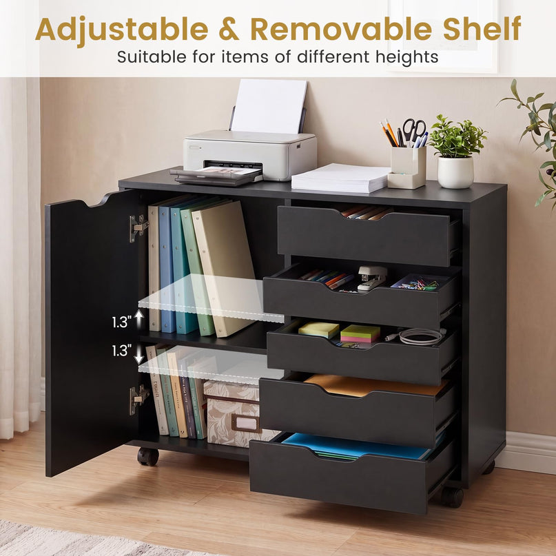 Giantex 5-Drawer File Cabinet with Door and Adjustable Shelf