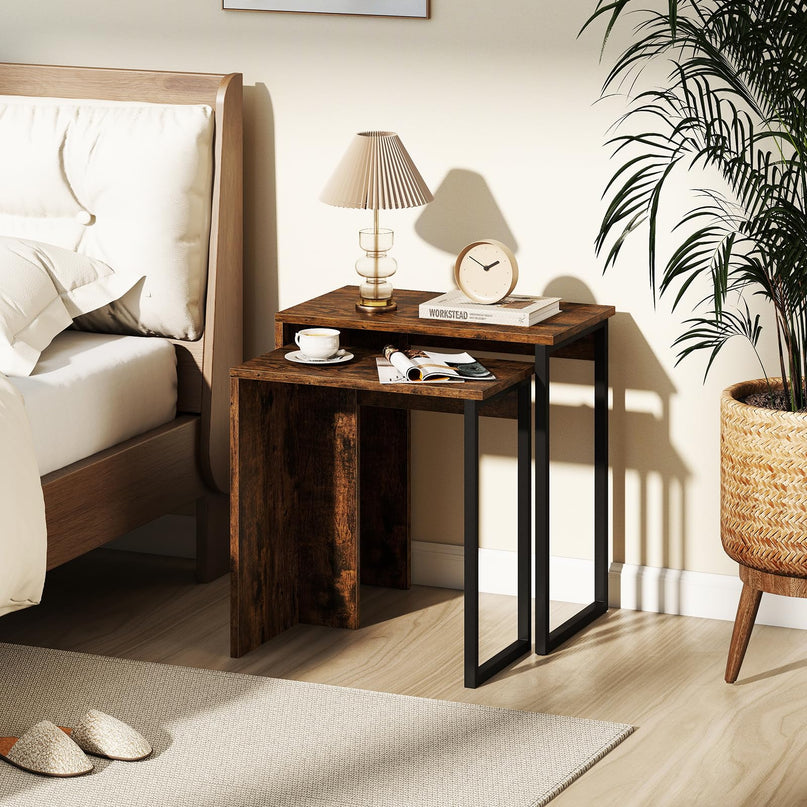 Giantex Nesting Coffee Table Set of 2 with Sturdy Metal Frames