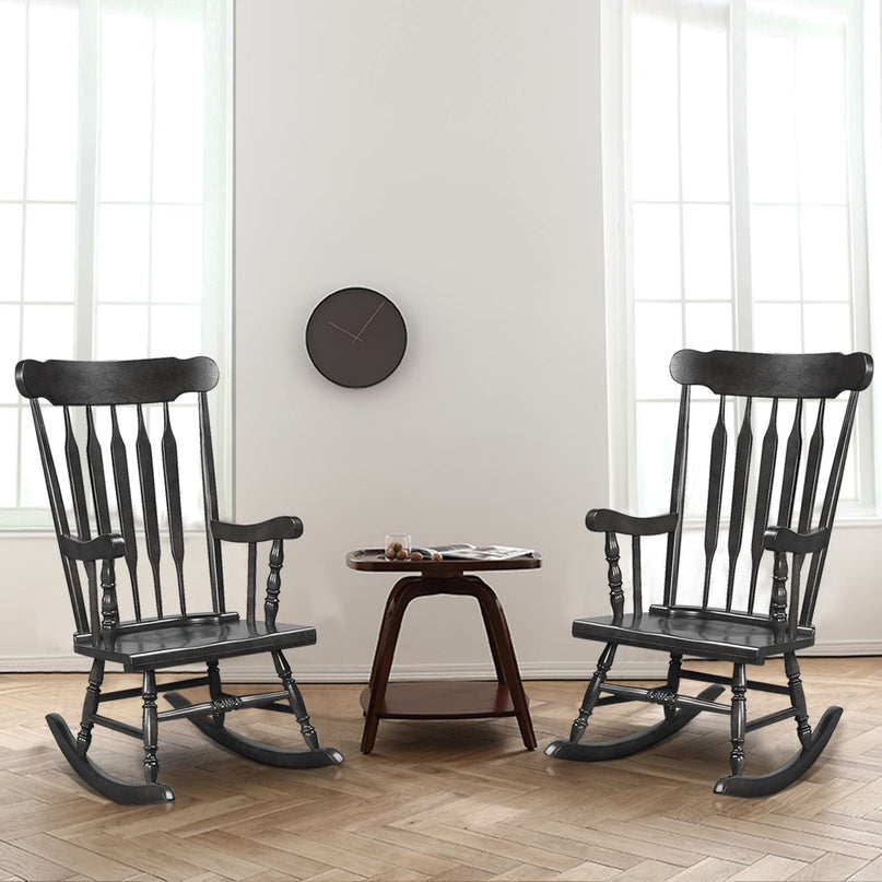 Giantex Outdoor Wood Rocking Chair - Set of 2 Patio Rocking Chair with Solid Frame