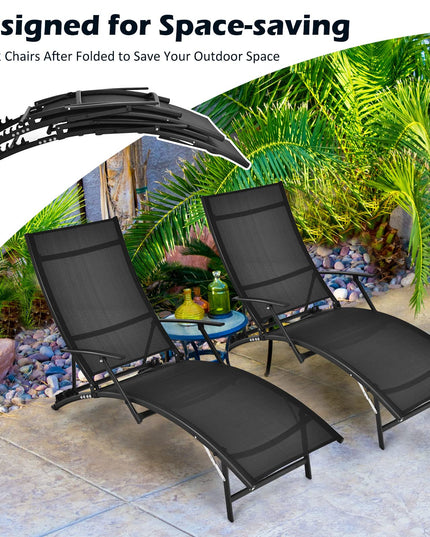 Giantex Set of 2 Patio Chaise Lounge Chairs, with 5-Level Adjustable Backrest, Armrests