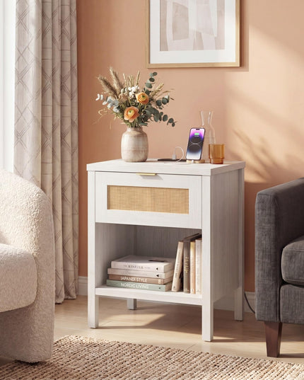 Giantex Rattan Night Stand with Charging Station