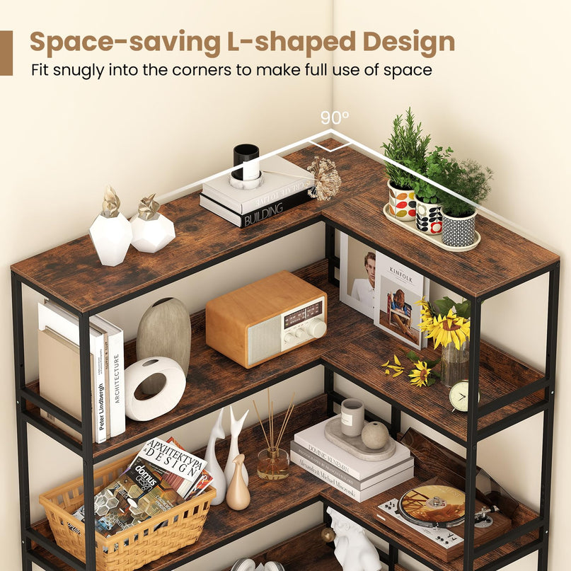 Giantex 5-Tier Corner Bookshelf 71" L-Shaped Bookcase