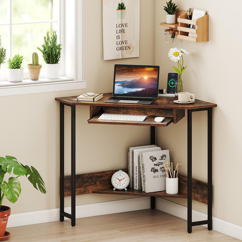 Giantex Small Corner Desk with Charging Station