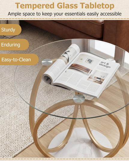 Giantex Round End Table Set of 1/2 Faux Marble Sofa Couch Side Table