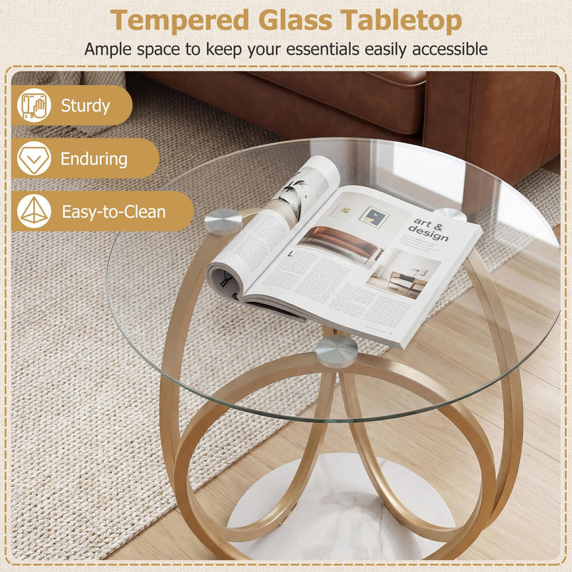 Giantex Round End Table Set of 1/2 Faux Marble Sofa Couch Side Table