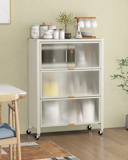 Giantex 4-Tier Kitchen Storage Cabinet, Mobile Folding Kitchen Bakers Rack with Flip-up PC Doors