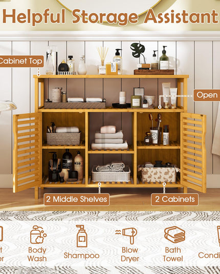 Giantex Bamboo Bathroom Storage Cabinet for Living Room Entryway Kitchen Dining Room