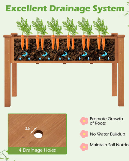 49" L x 23 W x 30 H Elevated Wood Planter Box with Protective Liner and Drain Hole
