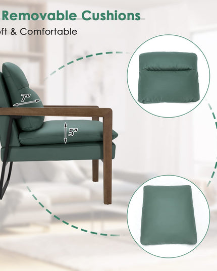 Giantex Accent Chair, Comfy Soft Leathaire Bedroom Chair with Solid Rubber Wood Legs
