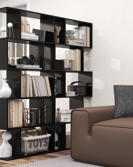 Giantex 5-Tier Geometric Bookshelf, 62.5" Tall Wood S-Shaped Bookcase with Anti-Tipping Device
