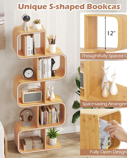 Giantex 5-Tier S-Shaped Bookcase