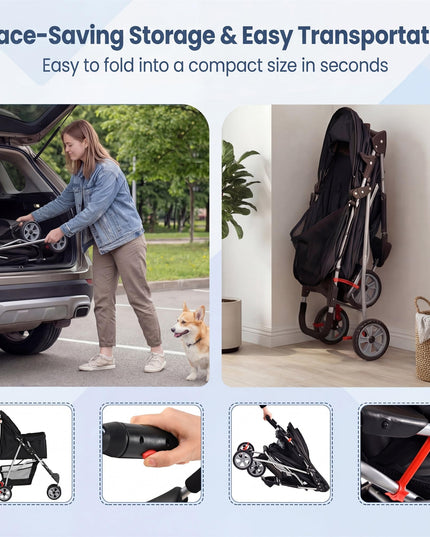 Giantex 3 Wheel Foldable Dog Stroller for Small Dogs Cats