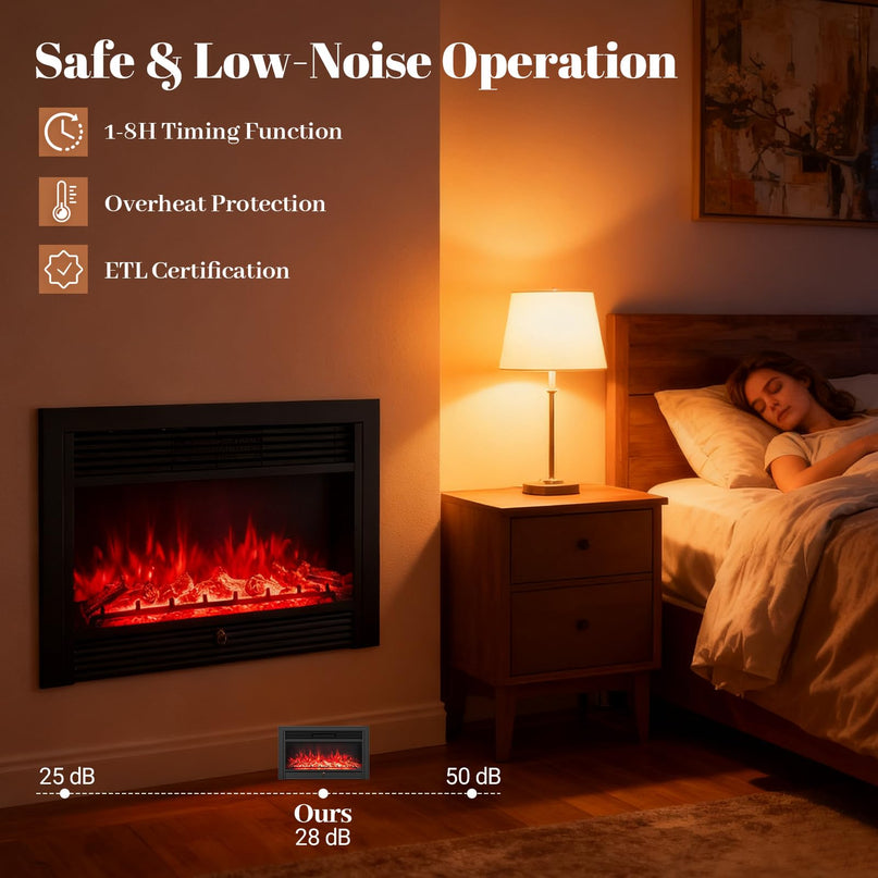 Giantex Insert de cheminée électrique encastrable/mural de 84 cm avec chauffage 750/1500 W