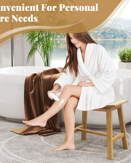 Giantex Teak Wood Shower Bench - Waterproof Shower Stool with Curved Seat for Inside Shower, 19.5" x 9.5" x 18"