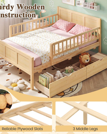 GIANTEX Full/Twin  Size Bed Frame with 2 Storage Drawer & Guardrails for Kids