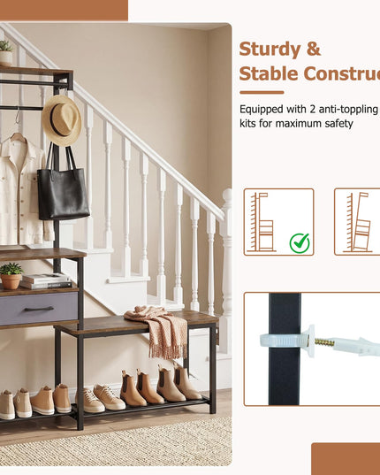 Giantex 7-in-1 Hall Tree with Bench and Shoe Storage