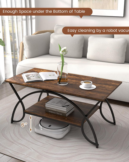 Table basse rectangulaire à 2 niveaux Giantex, table de cocktail moderne chic avec étagère de rangement ouverte, blanc/doré