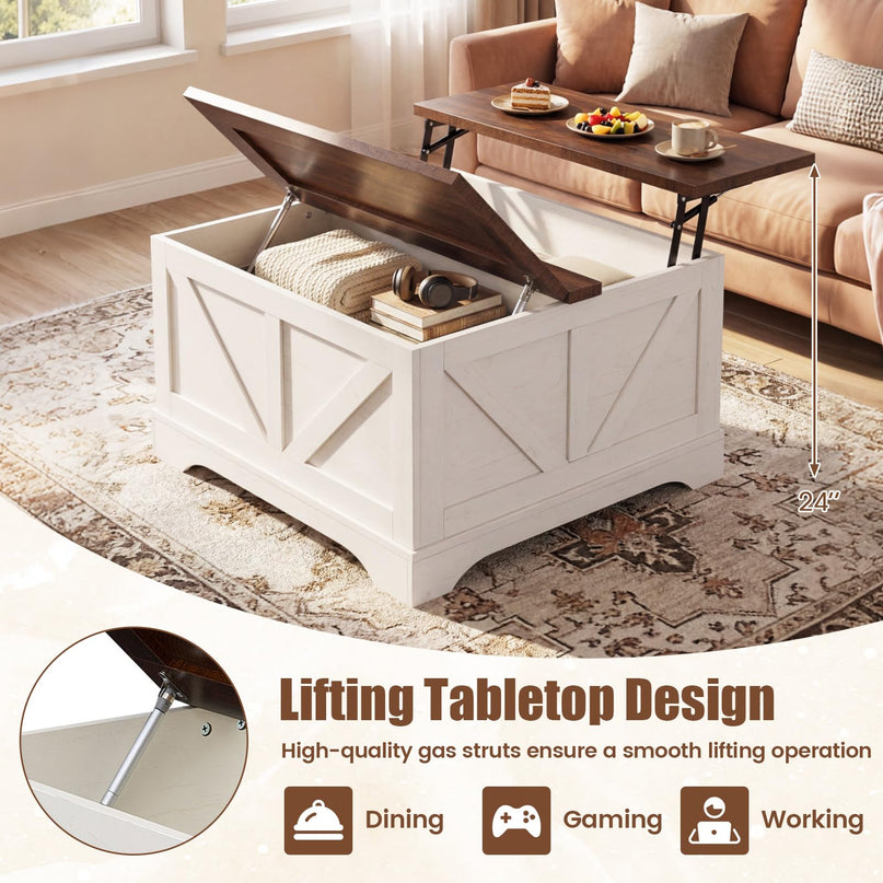 Giantex 31.5" Square Farmhouse Lift Top Coffee Table with Storage