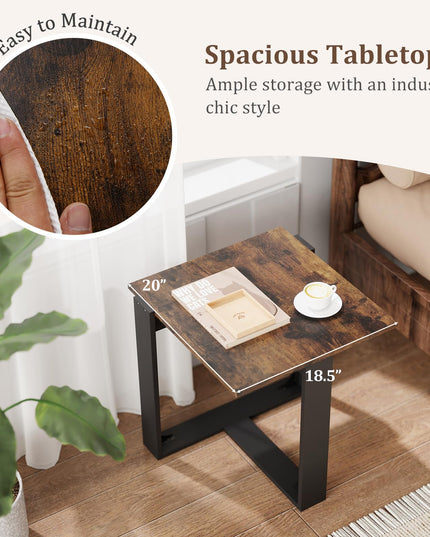 Giantex Square Industrial Bedside Night Stand with T-Shape Metal Frame