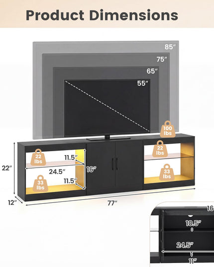 Meuble TV LED Giantex pour téléviseur 85 pouces | Meuble TV moderne avec prises de courant