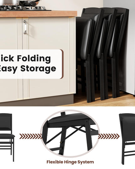 Giantex Folding Dining Chairs Set of 2/4 Black Wood Kitchen Chair w/Padded Seat