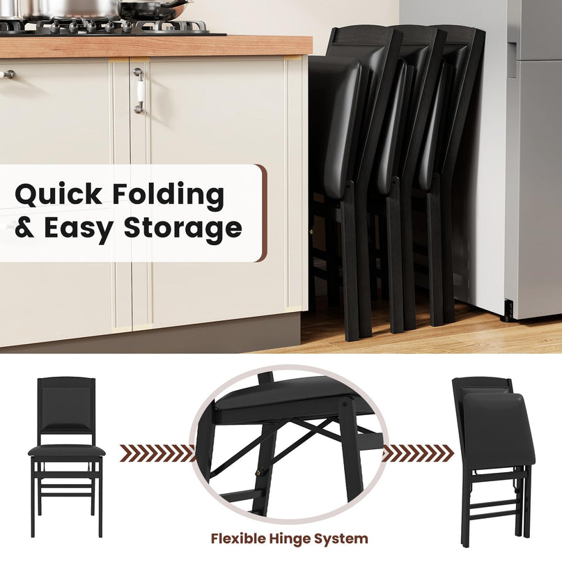 Giantex Folding Dining Chairs Set of 2/4 Black Wood Kitchen Chair w/Padded Seat
