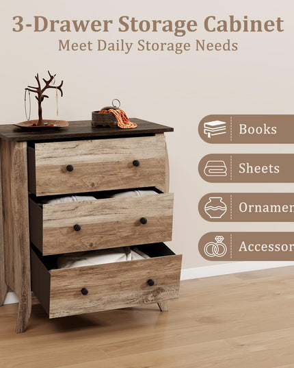 Giantex Storage Cabinet with Foldable & Detachable Fabric Drawers, Anti-Tipping Kit, 26.5” x 15” x 30” Farmhouse Floor Cabinet