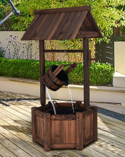 Giantex Wishing Well Water Fountain Rustic Wooden Outdoor Garden Decorative Fountain Backyard w/ Electric Pump