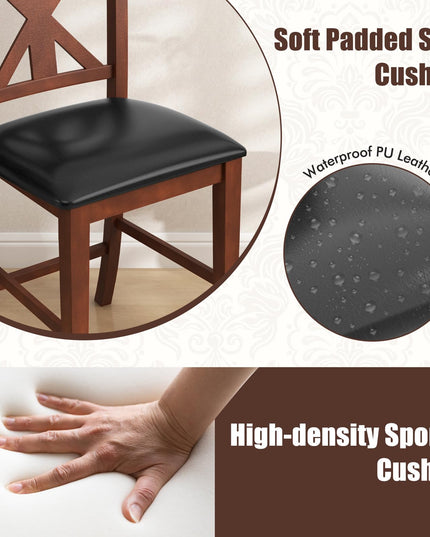 Giantex Wood Bar Stools Set, 24" Upholstered Counter Height Bar Chairs w/Hollowed High Back