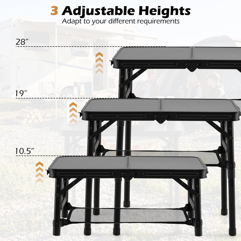 Giantex 2 FT Folding Portable Aluminum Small Picnic Table with Storage Net & Carry Handle