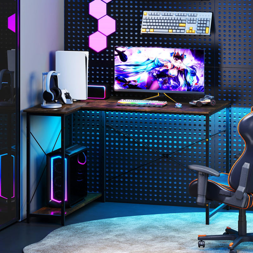 Giantex 47 Inch Reversible Computer Desk with Adjustable Storage Shelves & Metal Frame