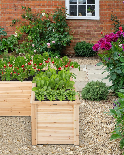 Giantex Raised Garden Bed, 47.5" x 47.5" x 24.5" Wooden Planter Box, Outdoor L-Shaped Deep Garden Bed for Sapling Flower Herb Vegetable Fruit