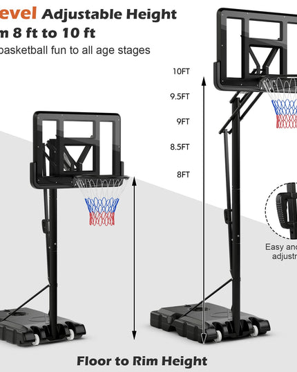 Outdoor  8-10Ft Height Adjustable Basketball Stand System - Giantex
