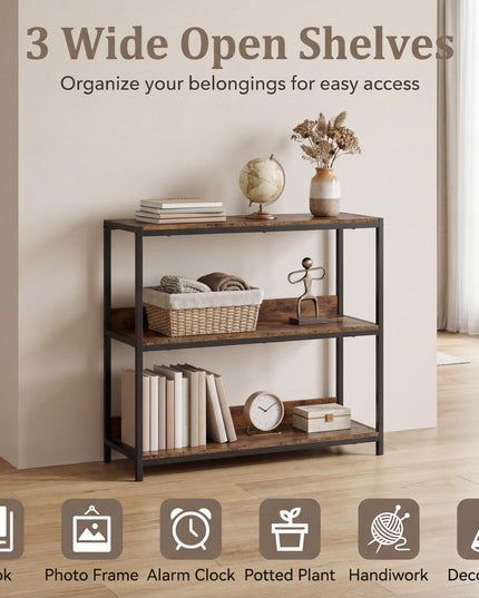 Giantex Industrial 3-Tier Small Bookshelf with Wooden Shelves and Metal Frame (1/2)