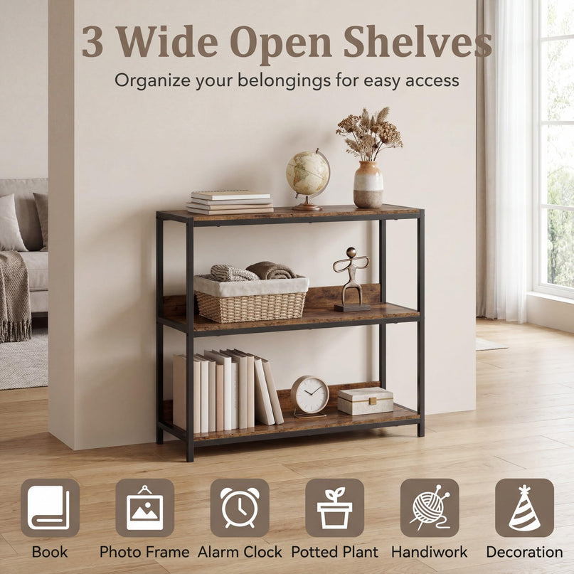 Giantex Industrial 3-Tier Small Bookshelf with Wooden Shelves and Metal Frame (1/2)